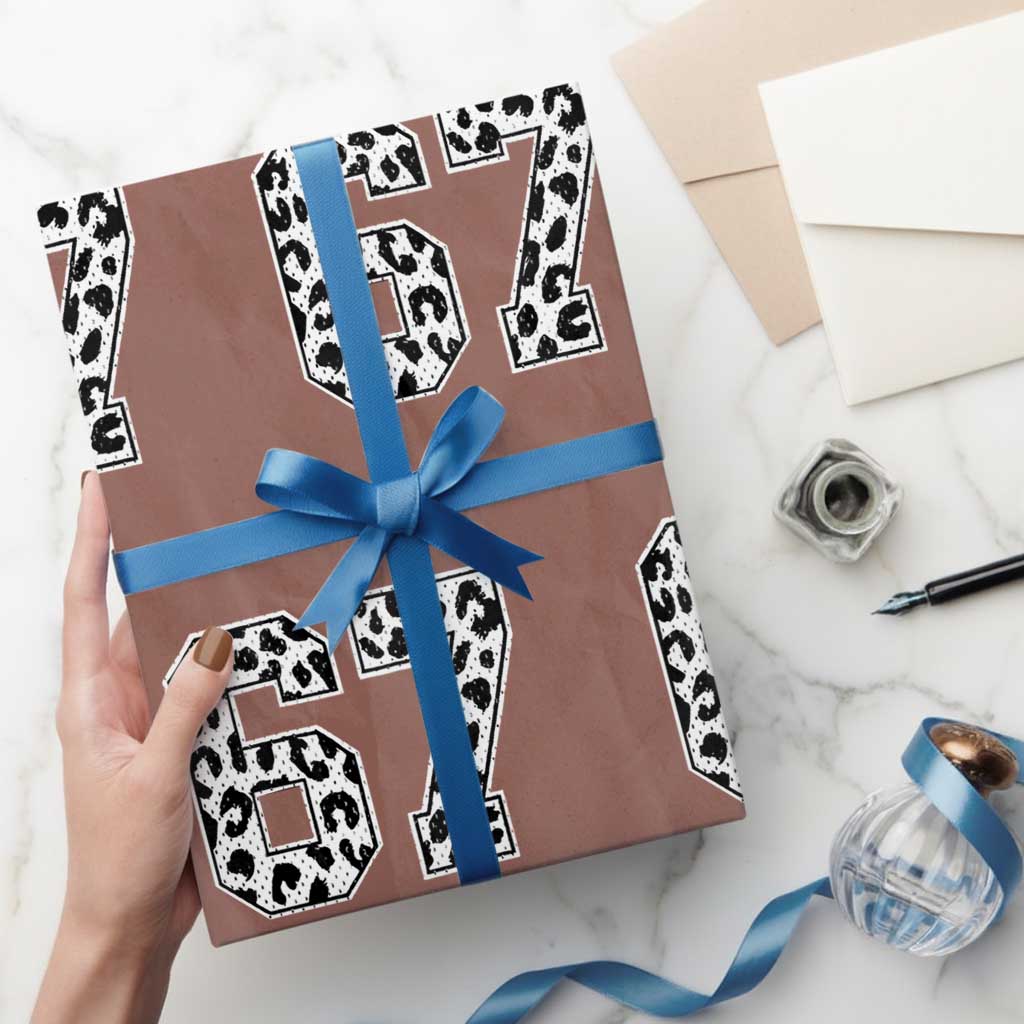 67 Jersey Number Wrapping Paper Roll Funny Six Seven Meme Y2k Leopard Number TS10 Mocha Print Your Wear