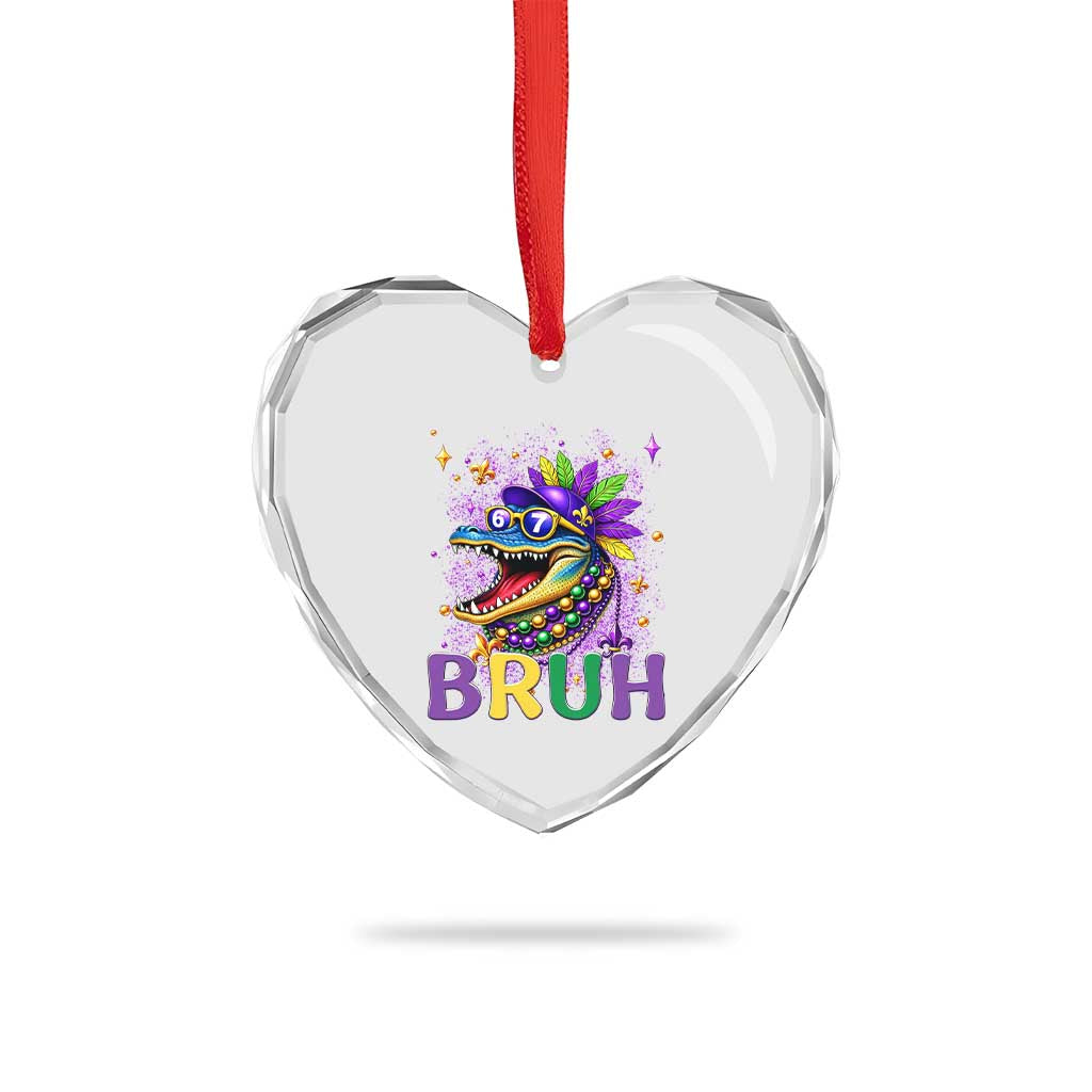 67 Mardi Gras Heart Crystal Glass Ornament Funny Alligator Six Seven Bruh Meme TS14 Print Your Wear