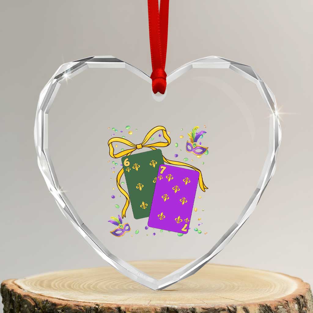 67 Mardi Gras Heart Crystal Glass Ornament Funny Six Seven Playing Cards Meme TS14 Transparent Glass 3'' Heart Print Your Wear