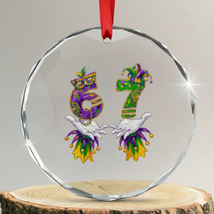 67 Mardi Gras Meme Crystal Glass Ornament Funny Six Seven Hand Carnival Trendy TS14 Transparent Glass 3'' Circle Print Your Wear