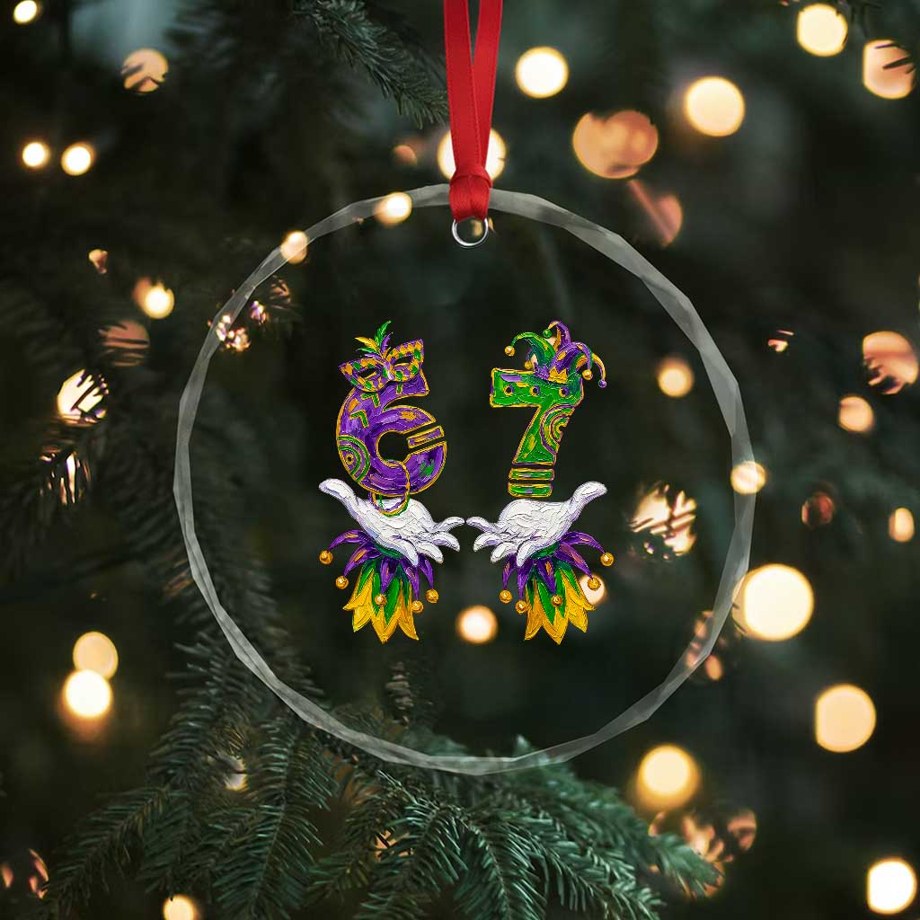 67 Mardi Gras Meme Crystal Glass Ornament Funny Six Seven Hand Carnival Trendy TS14 Print Your Wear