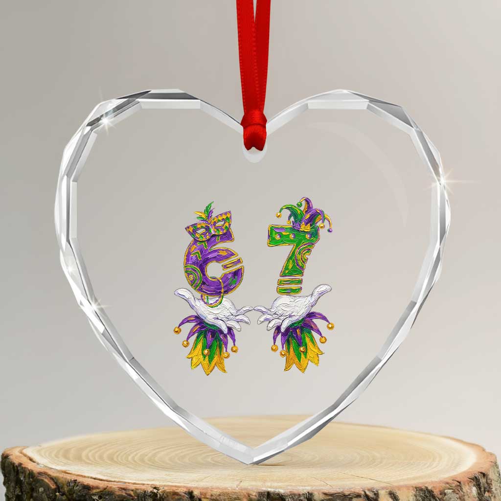 67 Mardi Gras Meme Heart Crystal Glass Ornament Funny Six Seven Hand Carnival Trendy TS14 Transparent Glass 3'' Heart Print Your Wear