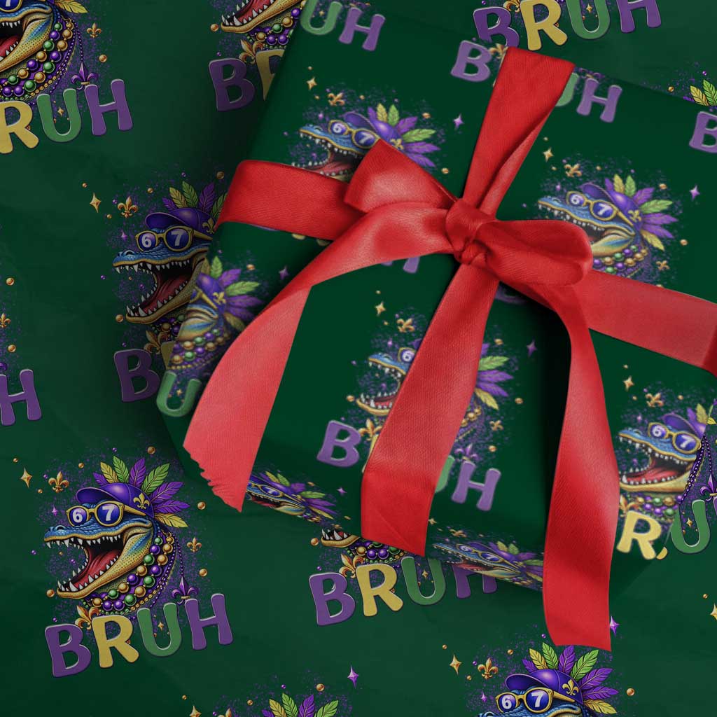 67 Mardi Gras Wrapping Paper Roll Funny Alligator Six Seven Bruh Meme TS14 Green Print Your Wear