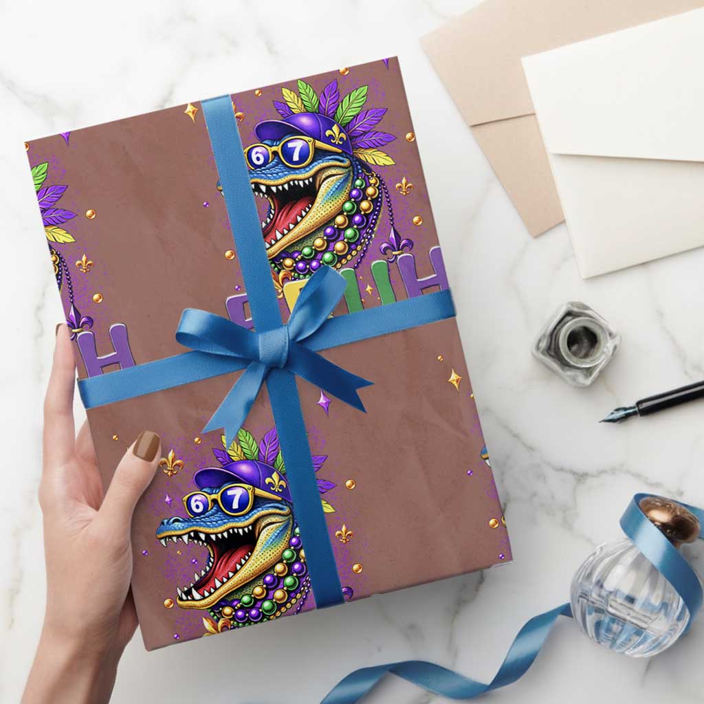 67 Mardi Gras Wrapping Paper Roll Funny Alligator Six Seven Bruh Meme TS14 Mocha Print Your Wear