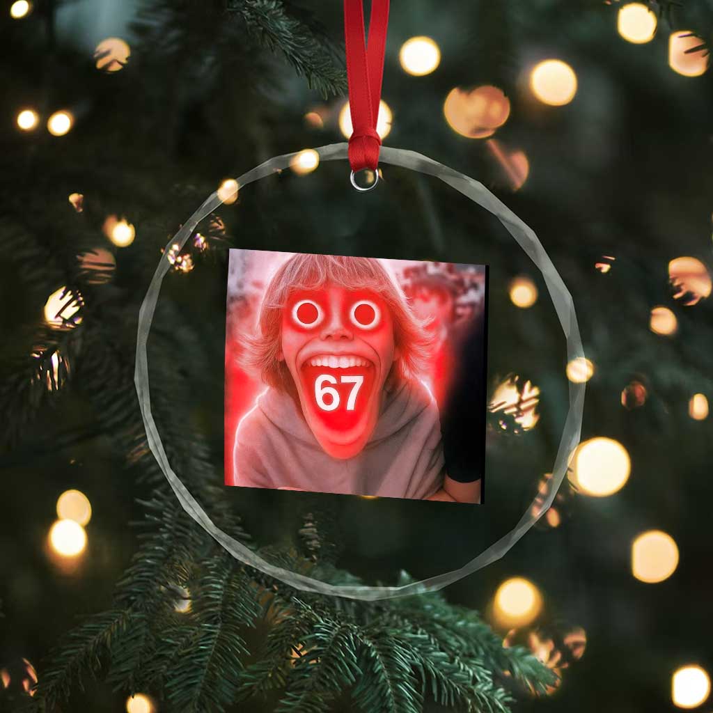 67 Mason Kid Glitchcore Graphic Crystal Glass Ornament Screaming Boy Six Seven Viral Meme Devil Edit TS02 Print Your Wear