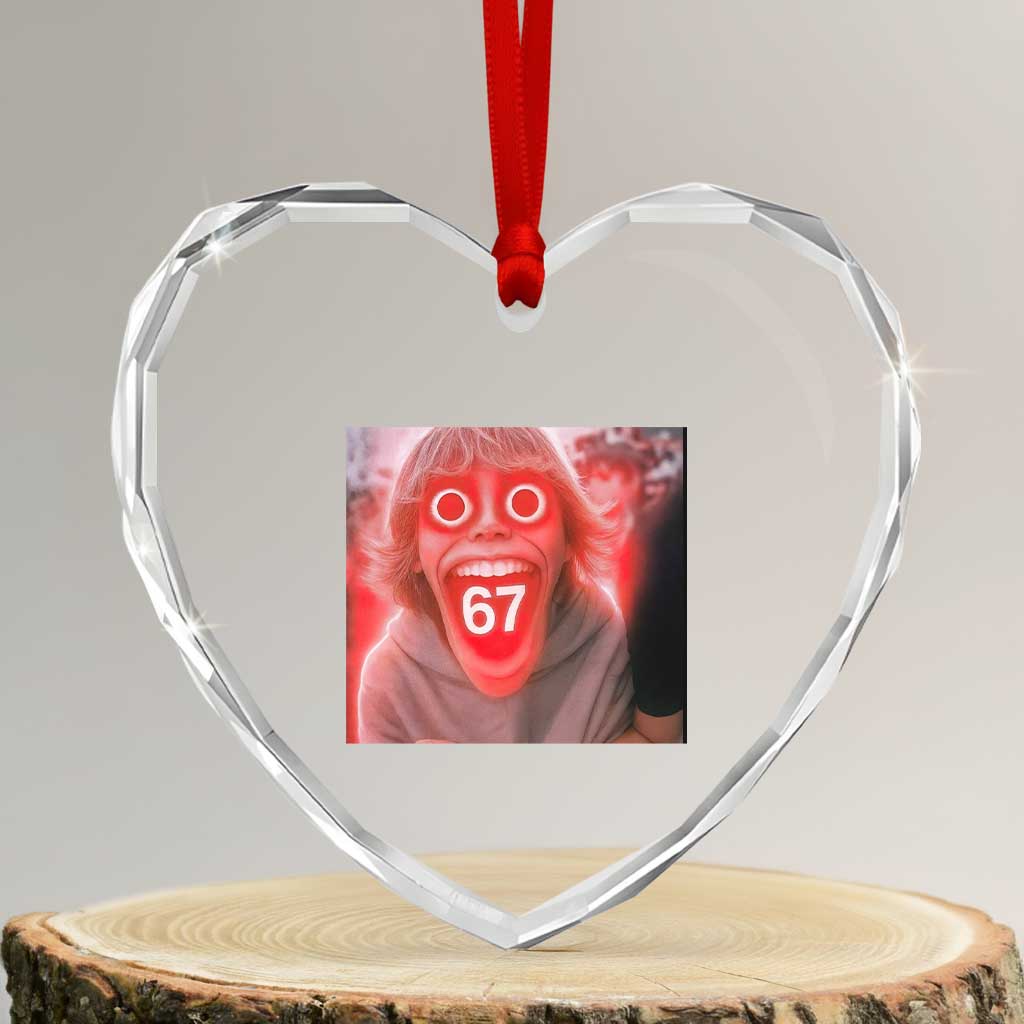 67 Mason Kid Glitchcore Graphic Heart Crystal Glass Ornament Screaming Boy Six Seven Viral Meme Devil Edit TS02 Transparent Glass 3'' Heart Print Your Wear