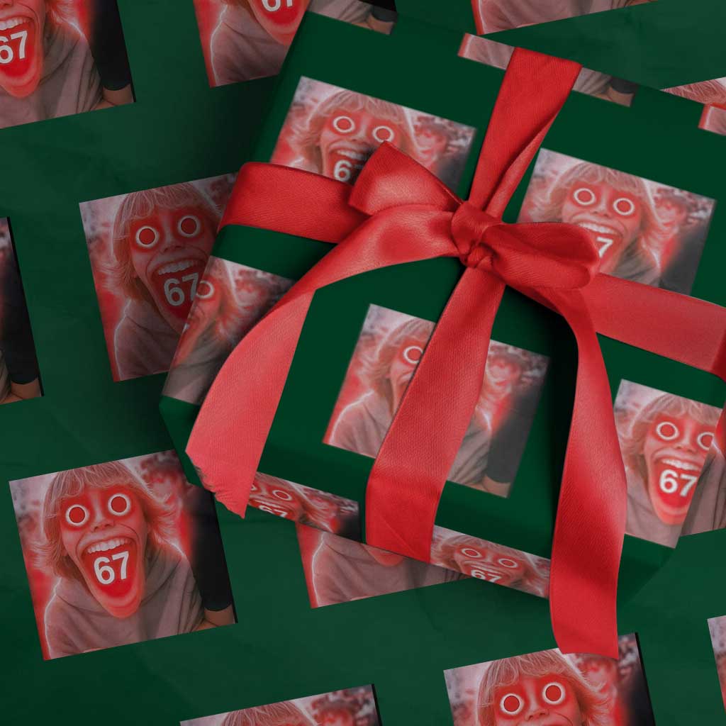 67 Mason Kid Glitchcore Graphic Wrapping Paper Roll Screaming Boy Six Seven Viral Meme Devil Edit TS02 Green Print Your Wear