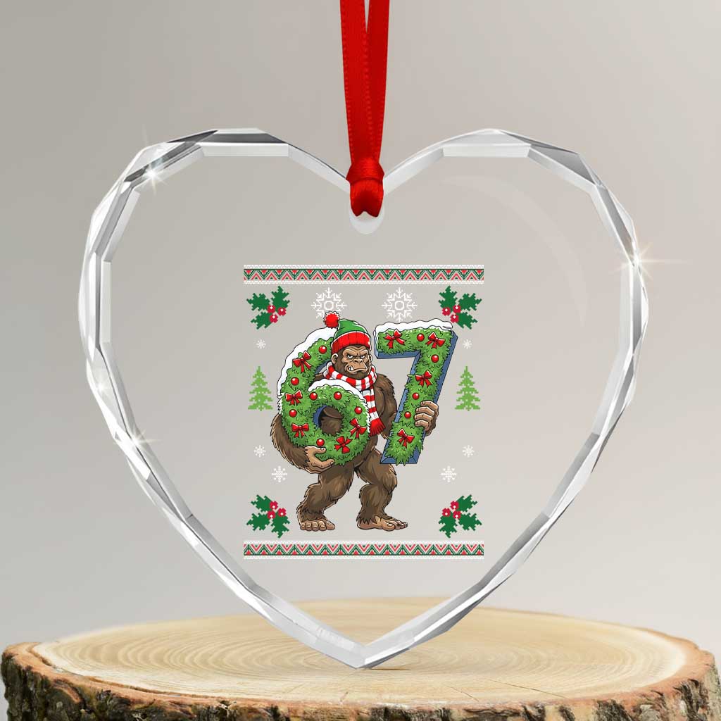 67 Meme Christmas Bigfoot Heart Crystal Glass Ornament Funny Six Seven Wreath Sasquatch Holiday Gag Gift TS02 Transparent Glass 3'' Heart Print Your Wear