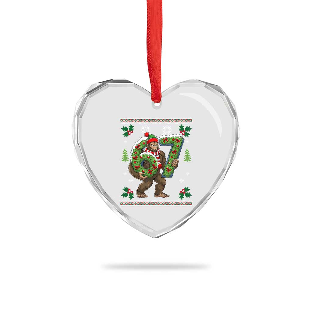 67 Meme Christmas Bigfoot Heart Crystal Glass Ornament Funny Six Seven Wreath Sasquatch Holiday Gag Gift TS02 Print Your Wear