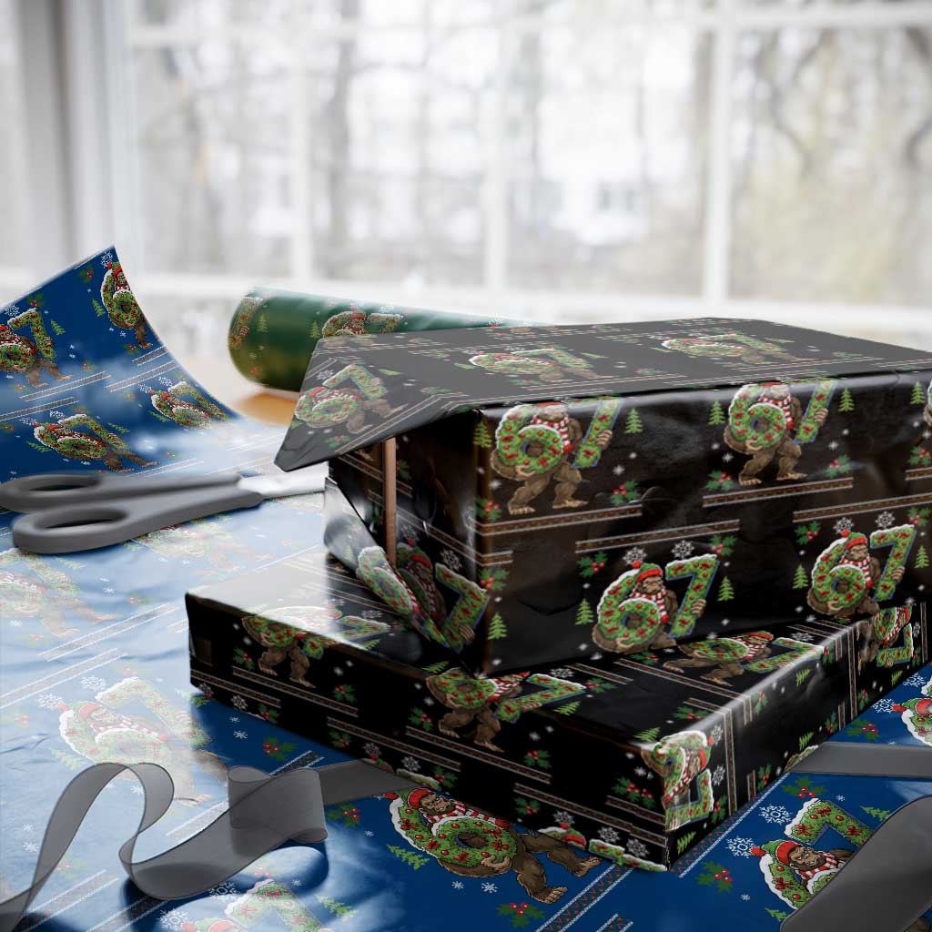 67 Meme Christmas Bigfoot Wrapping Paper Roll Funny Six Seven Wreath Sasquatch Holiday Gag Gift TS02 Black Print Your Wear