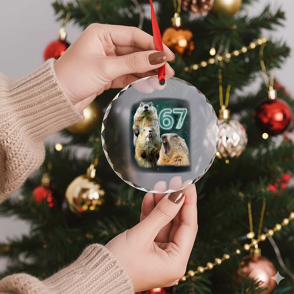 67 Meme Groundhog Crystal Glass Ornament Howling At The Moon Funny Six Seven Meme Ground Hog Day TS10 Print Your Wear