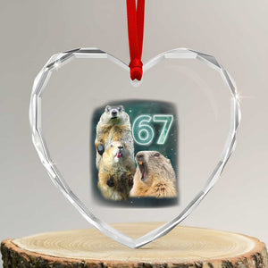 67 Meme Groundhog Heart Crystal Glass Ornament Howling At The Moon Funny Six Seven Meme Ground Hog Day TS10 Transparent Glass 3'' Heart Print Your Wear