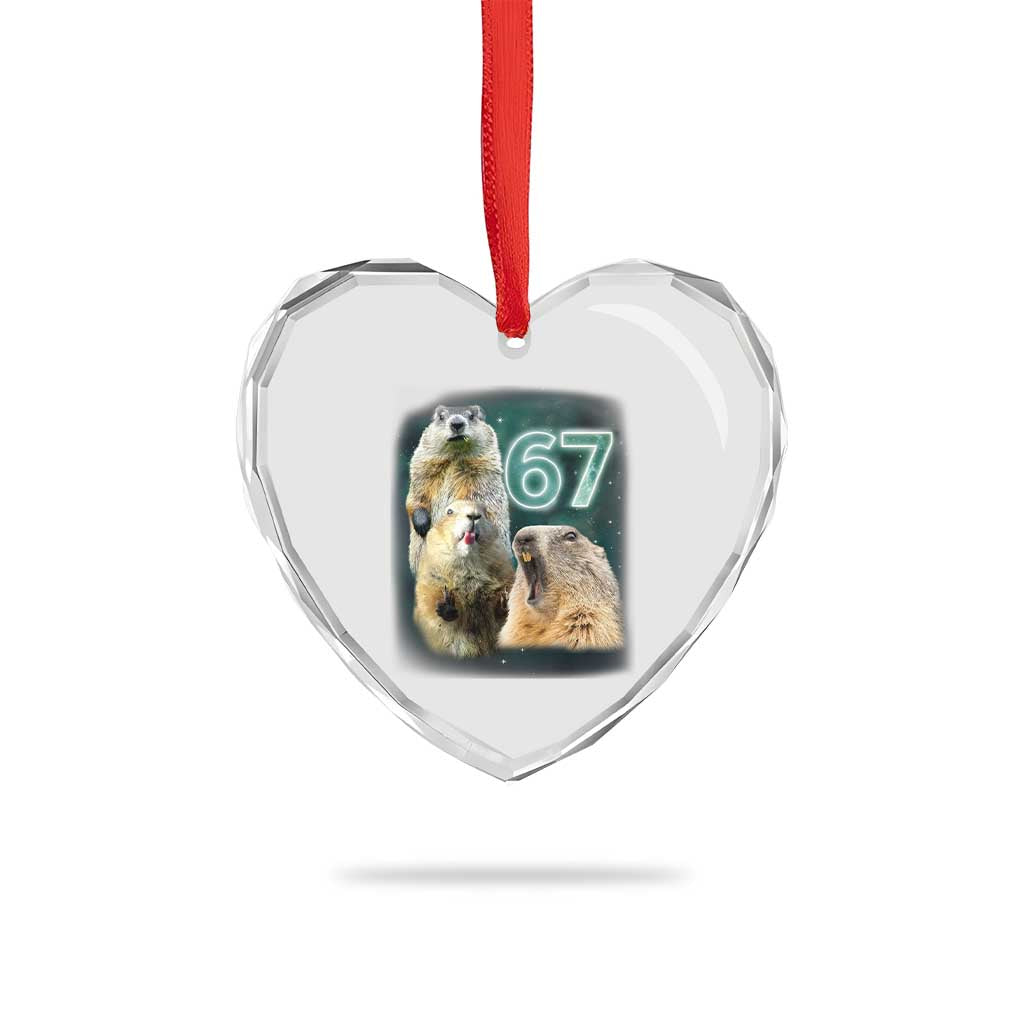 67 Meme Groundhog Heart Crystal Glass Ornament Howling At The Moon Funny Six Seven Meme Ground Hog Day TS10 Print Your Wear
