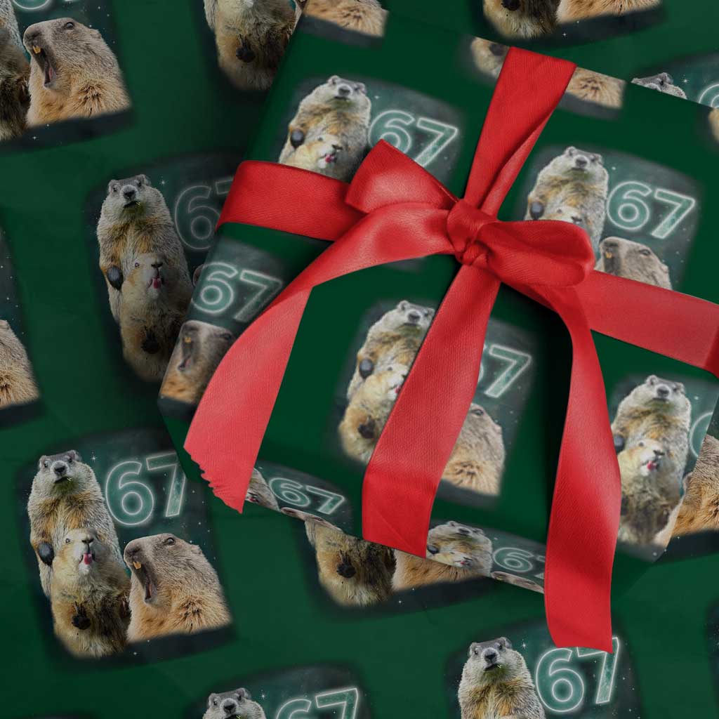 67 Meme Groundhog Wrapping Paper Roll Howling At The Moon Funny Six Seven Meme Ground Hog Day TS10 Green Print Your Wear