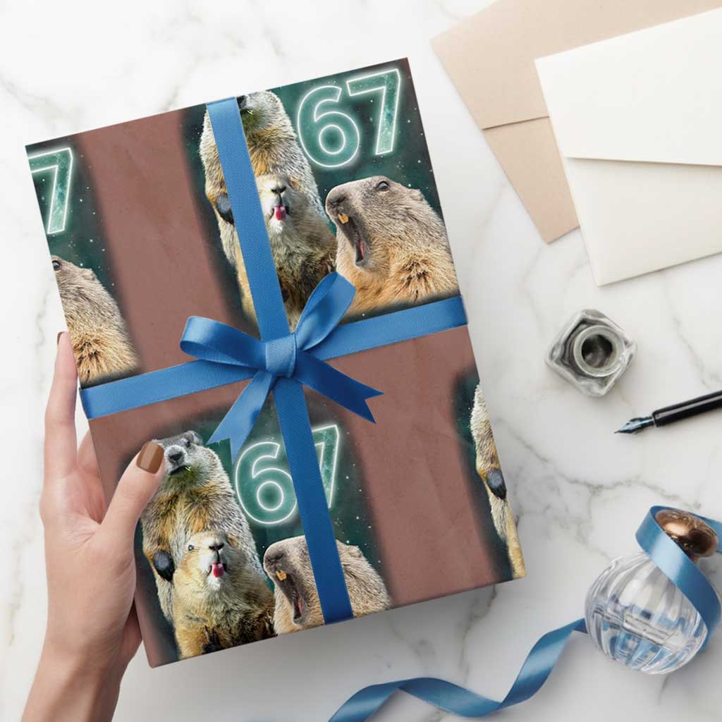 67 Meme Groundhog Wrapping Paper Roll Howling At The Moon Funny Six Seven Meme Ground Hog Day TS10 Mocha Print Your Wear
