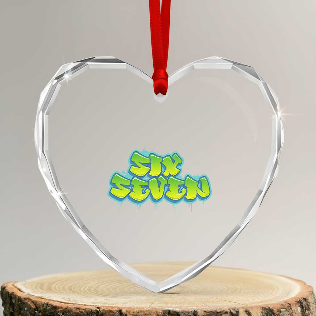 67 Meme Heart Crystal Glass Ornament Six Seven Funny Gen Alpha Slang Saying TS10 Transparent Glass 3'' Heart Print Your Wear