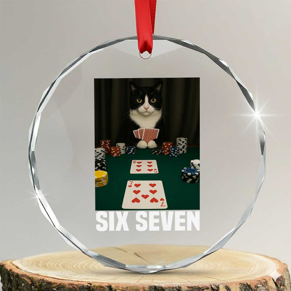 67 Poker Cat Crystal Glass Ornament Funny Six Seven Meme TS14 Transparent Glass 3'' Circle Print Your Wear