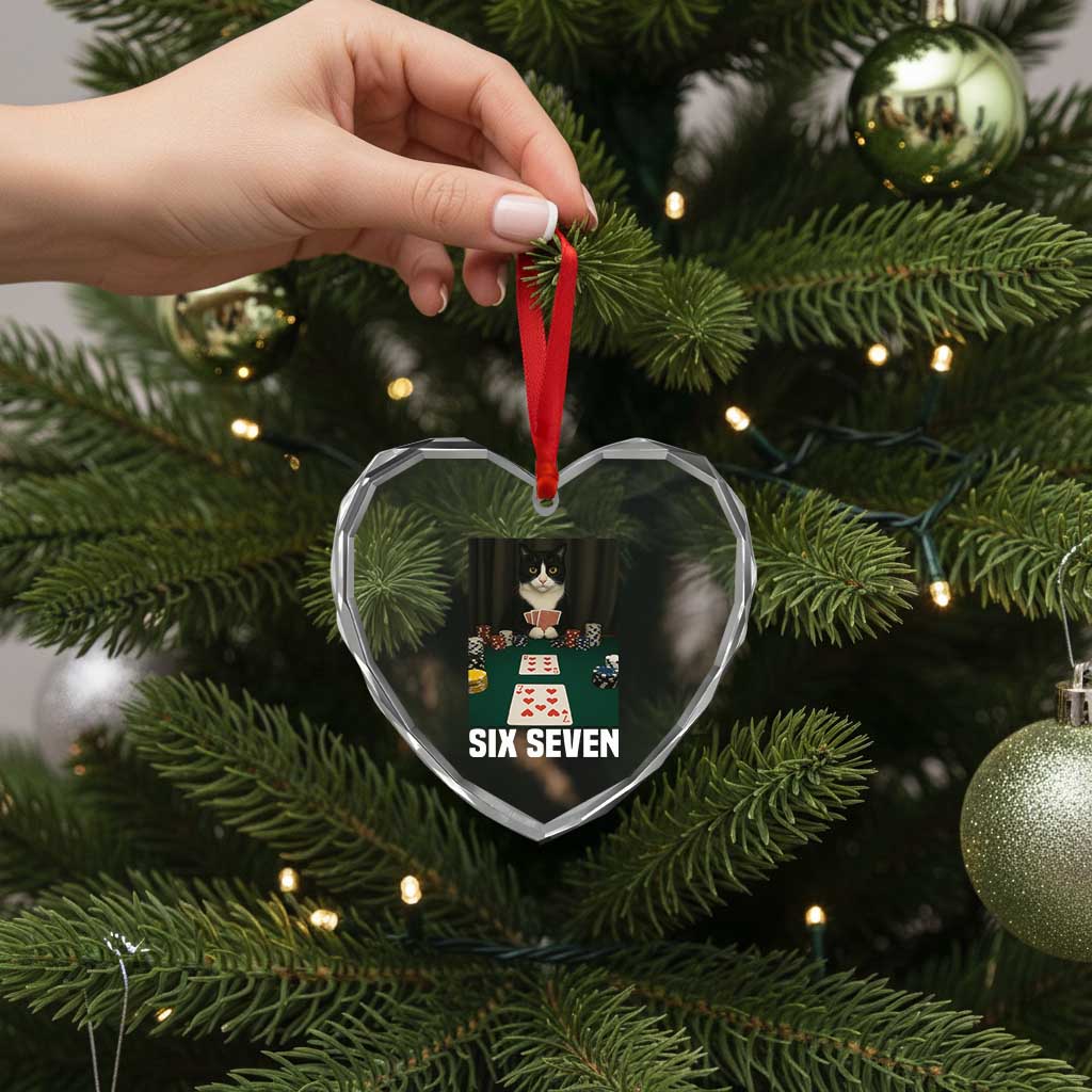 67 Poker Cat Heart Crystal Glass Ornament Funny Six Seven Meme TS14 Print Your Wear