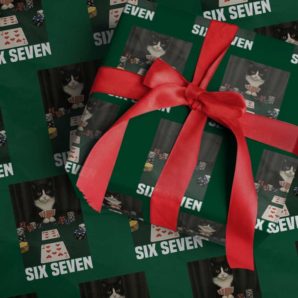 67 Poker Cat Wrapping Paper Roll Funny Six Seven Meme TS14 Green Print Your Wear