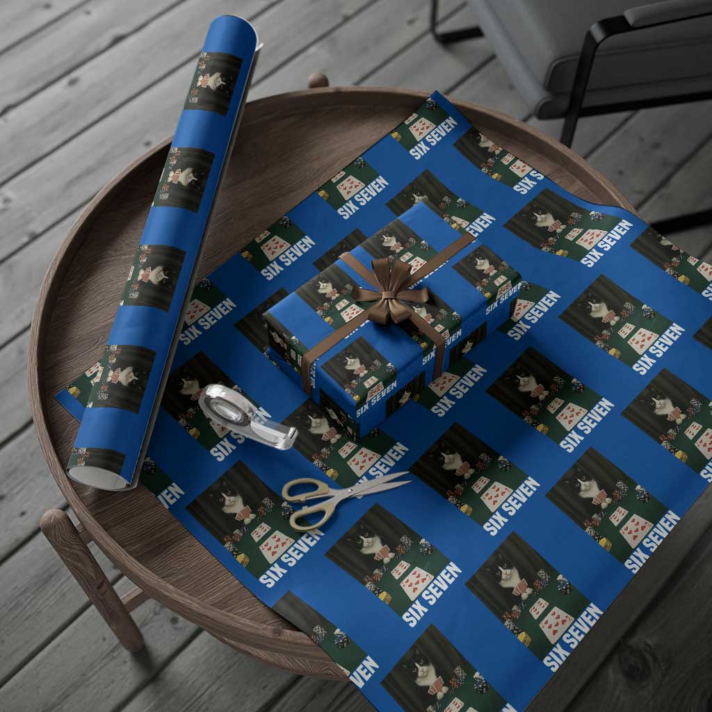 67 Poker Cat Wrapping Paper Roll Funny Six Seven Meme TS14 Blue Print Your Wear