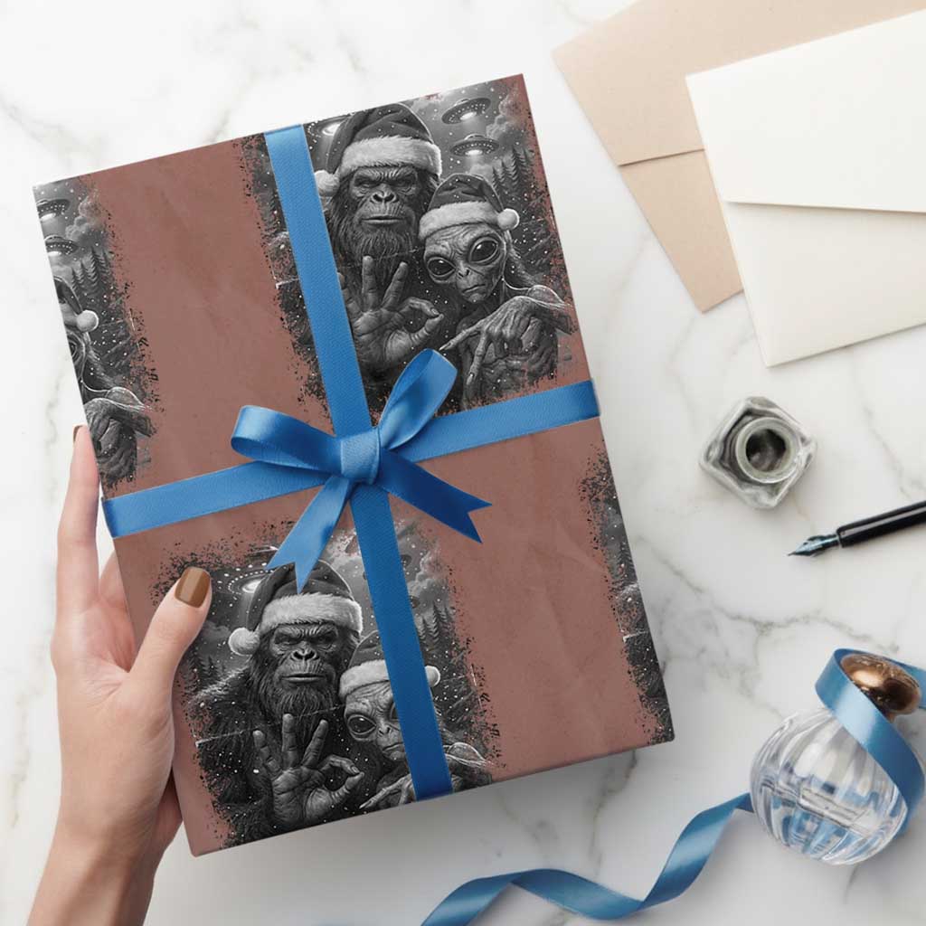 67 Six Seven Bigfoot Christmas Wrapping Paper Roll Sasquatch Ailen Selfie UFO Meme TS14 Mocha Print Your Wear
