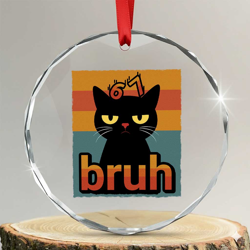67 Six Seven Bruh Cat Meme Crystal Glass Ornament Cute Black Cat Funny Saying TS14 Transparent Glass 3'' Circle Print Your Wear