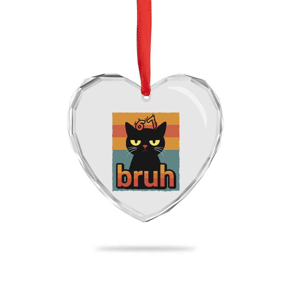 67 Six Seven Bruh Cat Meme Heart Crystal Glass Ornament Cute Black Cat Funny Saying TS14 Print Your Wear