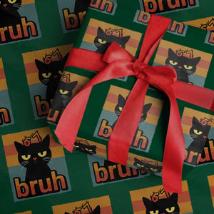 67 Six Seven Bruh Cat Meme Wrapping Paper Roll Cute Black Cat Funny Saying TS14 Green Print Your Wear