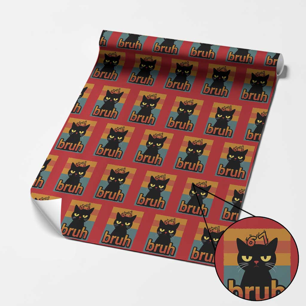 67 Six Seven Bruh Cat Meme Wrapping Paper Roll Cute Black Cat Funny Saying TS14 Red Print Your Wear