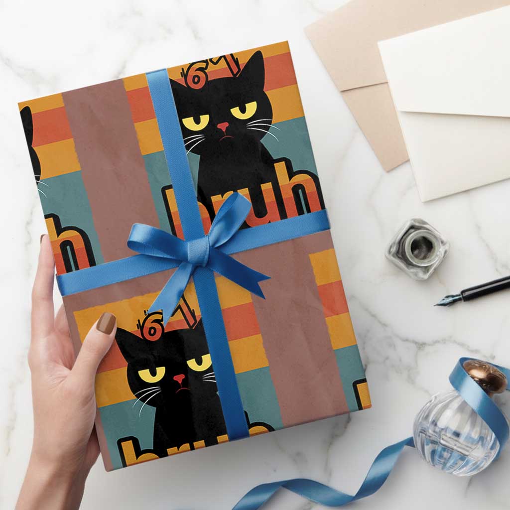 67 Six Seven Bruh Cat Meme Wrapping Paper Roll Cute Black Cat Funny Saying TS14 Mocha Print Your Wear
