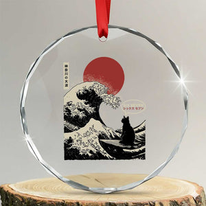 67 Six Seven Bruh Meme Crystal Glass Ornament Funny Japanese Black Cat Surfing The Great Wave Kanagawa TS14 Transparent Glass 3'' Circle Print Your Wear