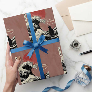 67 Six Seven Bruh Meme Wrapping Paper Roll Funny Japanese Black Cat Surfing The Great Wave Kanagawa TS14 Mocha Print Your Wear
