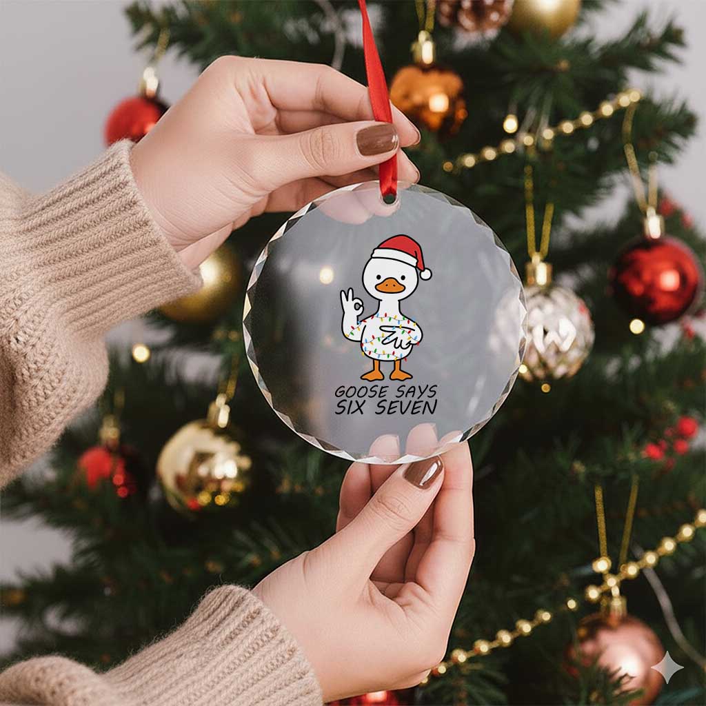67 Six Seven Chirtsmas Meme Crystal Glass Ornament Funny Silly Goose TS14 Print Your Wear