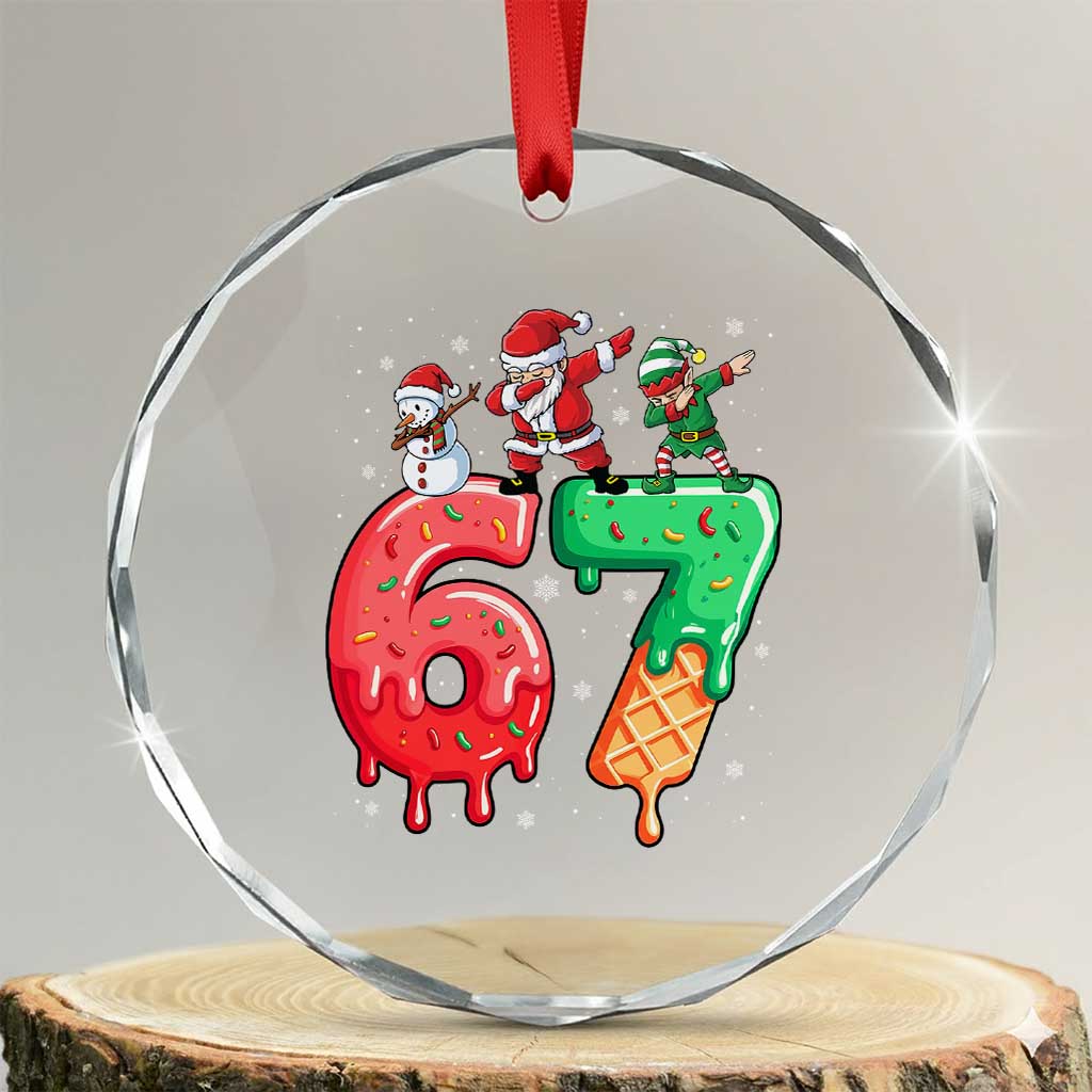 67 Six Seven Christmas Crystal Glass Ornament Funny Dabbing Santa Elf Friends 6 7 Meme Gen Alpha Slang TS10 Transparent Glass 3'' Circle Print Your Wear