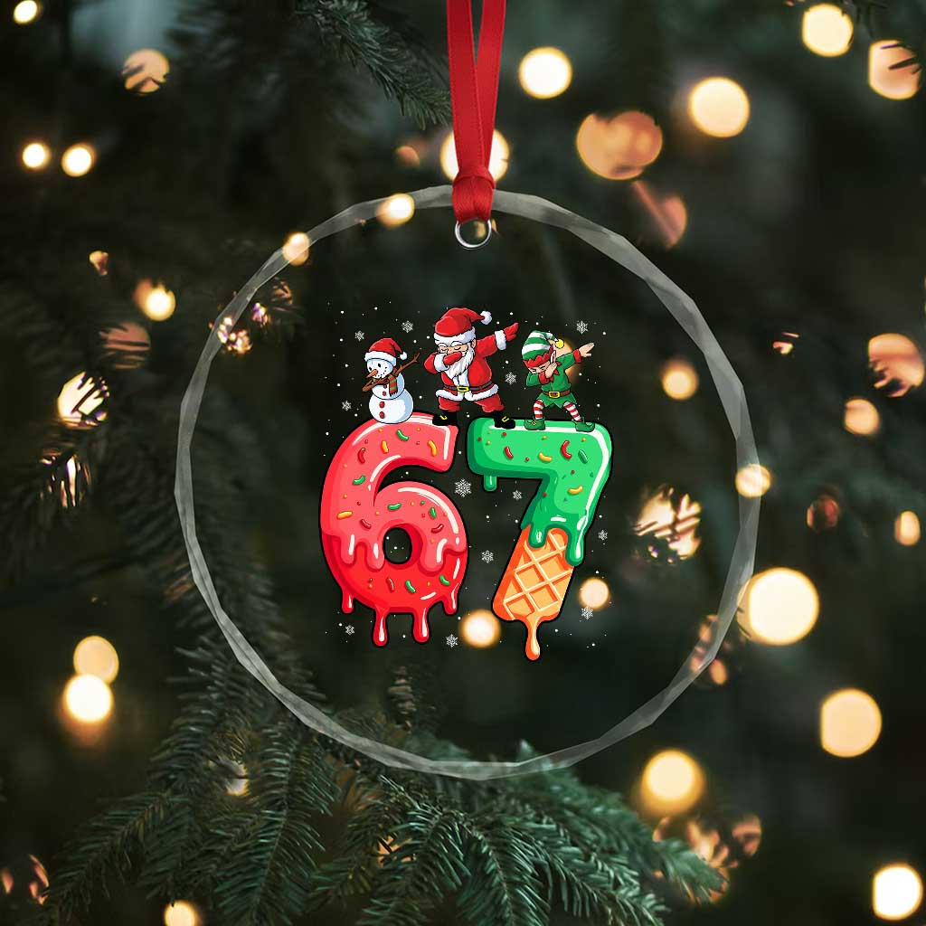 67 Six Seven Christmas Crystal Glass Ornament Funny Dabbing Santa Elf Friends 6 7 Meme Gen Alpha Slang TS10 Print Your Wear