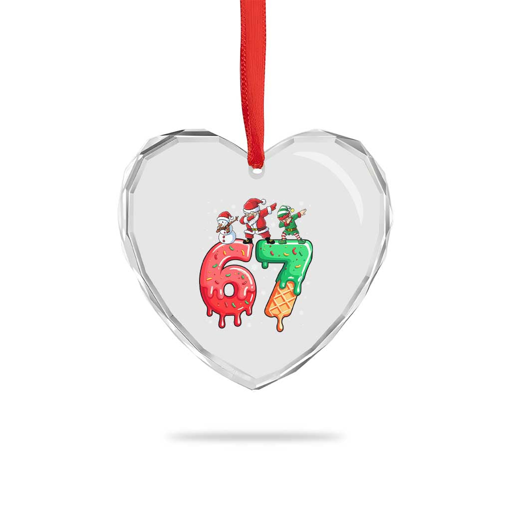 67 Six Seven Christmas Heart Crystal Glass Ornament Funny Dabbing Santa Elf Friends 6 7 Meme Gen Alpha Slang TS10 Print Your Wear