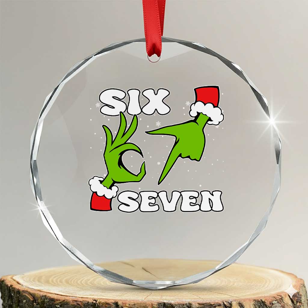 67 Six Seven Christmas Meme Crystal Glass Ornament Funny Elf Hands TS14 Transparent Glass 3'' Circle Print Your Wear