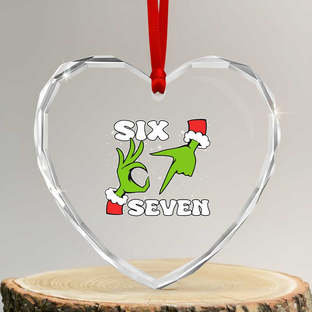 67 Six Seven Christmas Meme Heart Crystal Glass Ornament Funny Elf Hands TS14 Transparent Glass 3'' Heart Print Your Wear