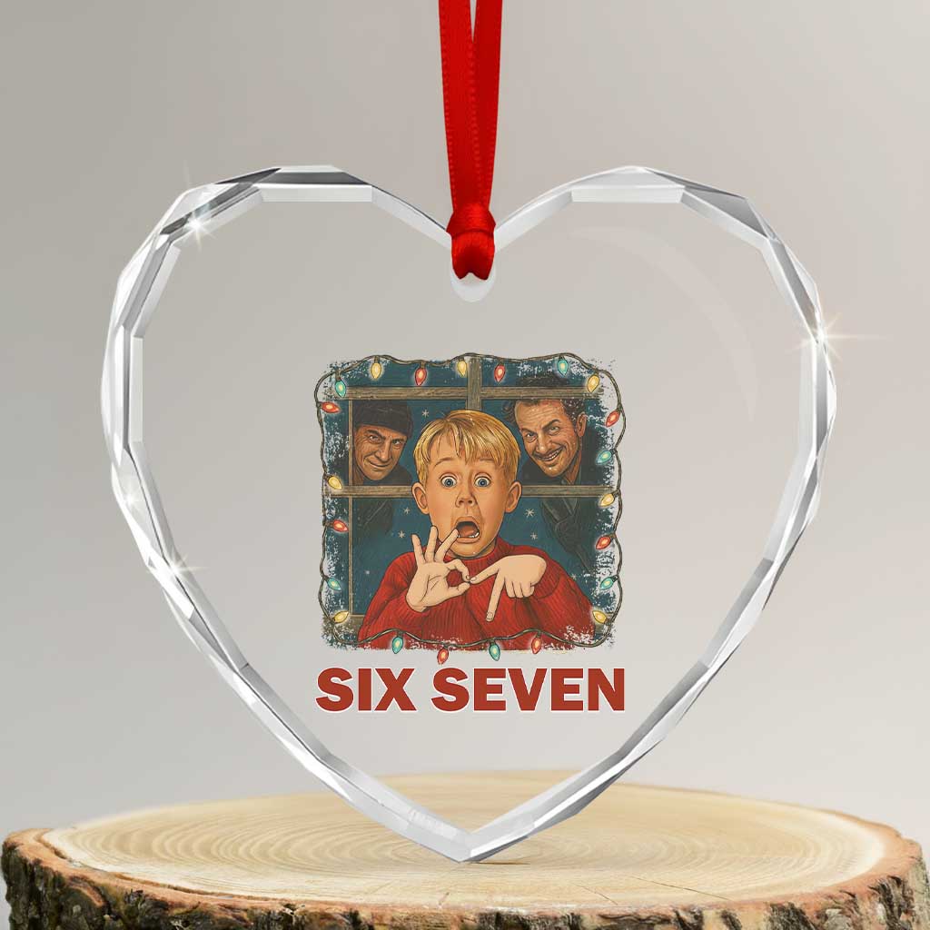 67 Six Seven Christmas Meme Heart Crystal Glass Ornament Funny Family Xmas Movie TS14 Transparent Glass 3'' Heart Print Your Wear