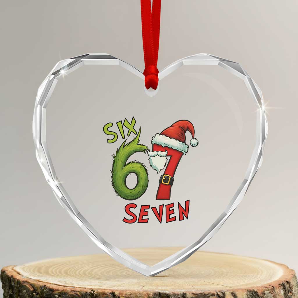 67 Six Seven Christmas Meme Heart Crystal Glass Ornament Funny Santa Xmas TS14 Transparent Glass 3'' Heart Print Your Wear