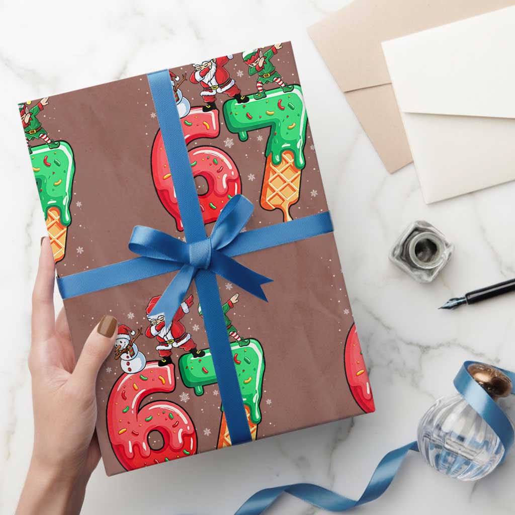 67 Six Seven Christmas Wrapping Paper Roll Funny Dabbing Santa Elf Friends 6 7 Meme Gen Alpha Slang TS10 Mocha Print Your Wear