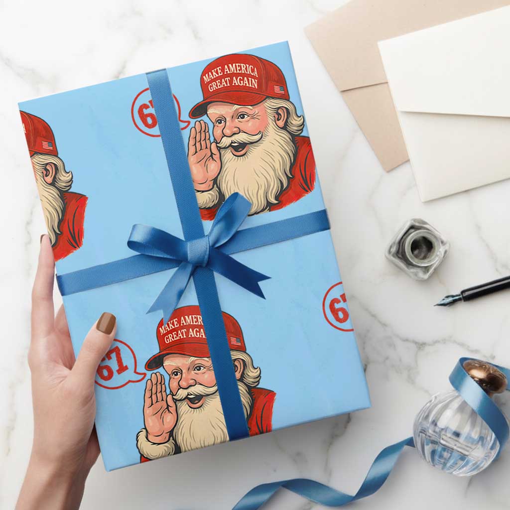 67 Six Seven Christmas Wrapping Paper Roll Santa MAGA Hat Xmas TS14 Light Blue Print Your Wear