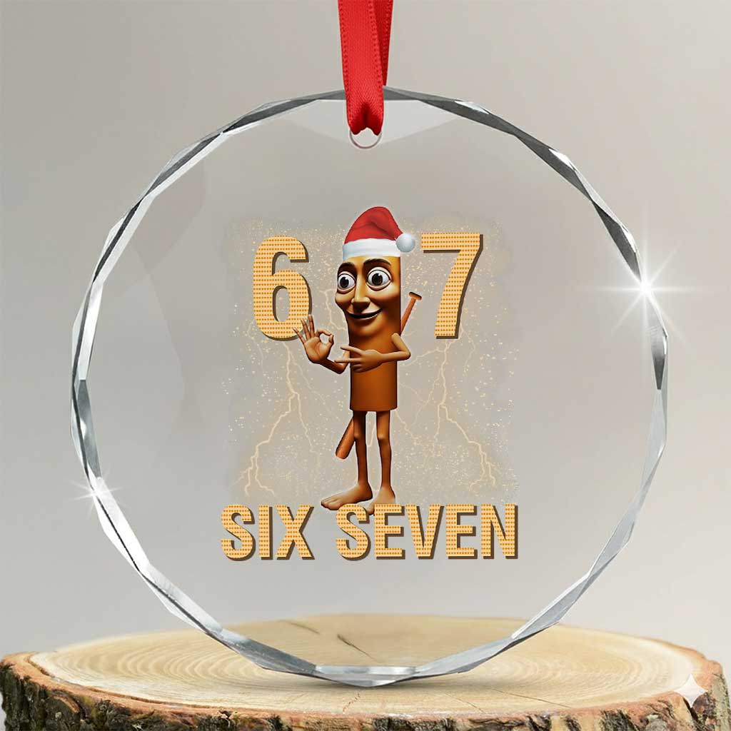 67 Six Seven Italian Brainrot Meme Crystal Glass Ornament Funny Tung Tung Tung Sahur Christmas TS14 Transparent Glass 3'' Circle Print Your Wear