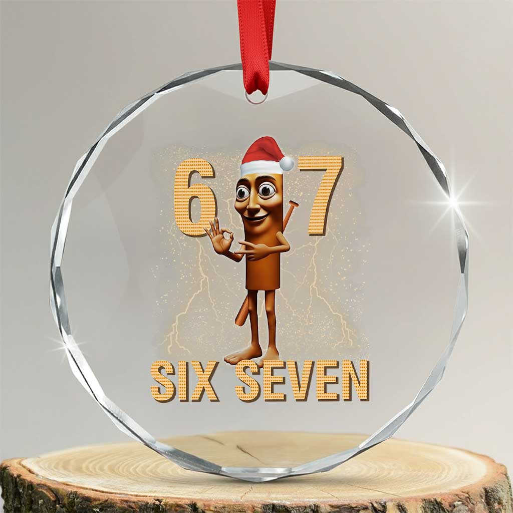67 Six Seven Italian Brainrot Meme Crystal Glass Ornament Funny Tung Tung Tung Sahur Christmas TS14 Transparent Glass 3'' Circle Print Your Wear