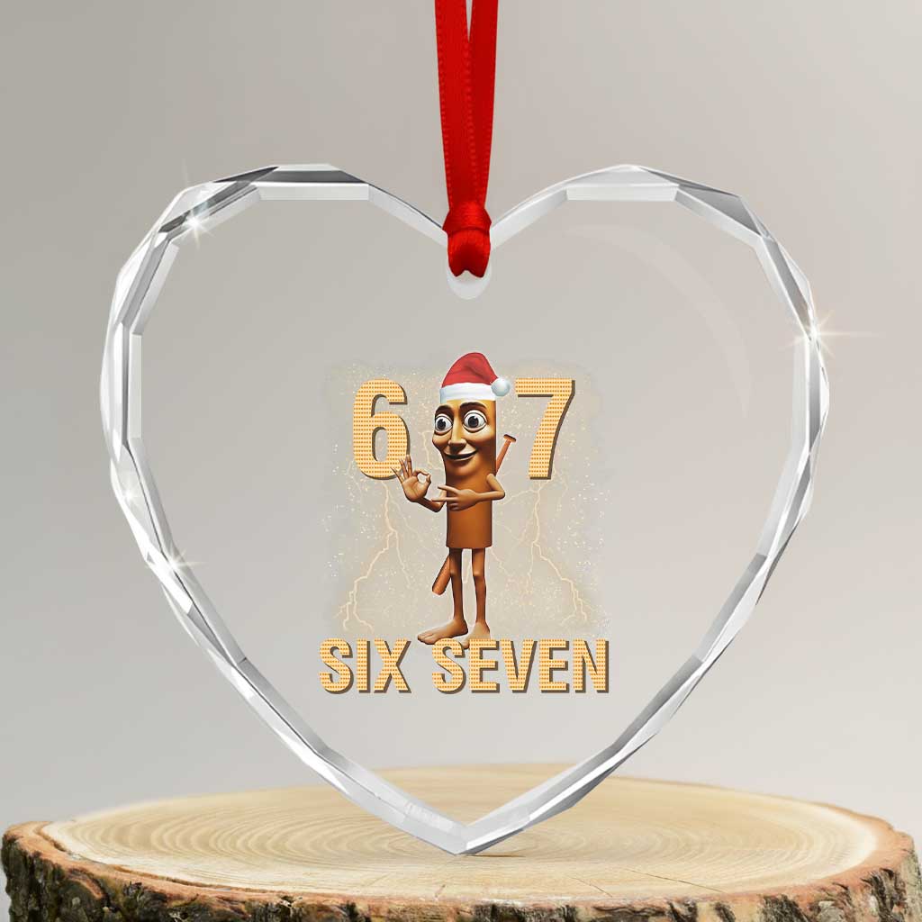 67 Six Seven Italian Brainrot Meme Heart Crystal Glass Ornament Funny Tung Tung Tung Sahur Christmas TS14 Transparent Glass 3'' Heart Print Your Wear