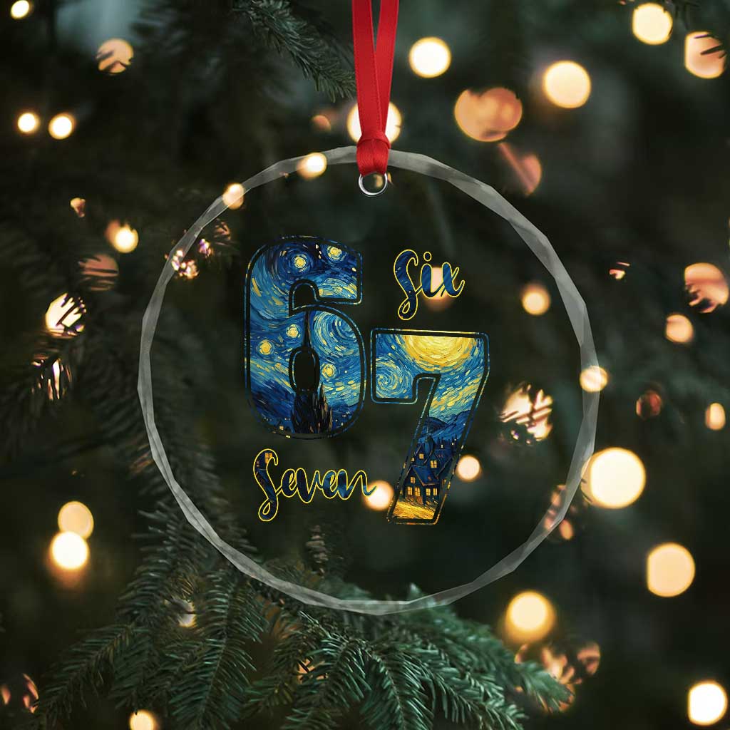67 Six Seven Meme Crystal Glass Ornament Starry Night Van Gogh TS14 Print Your Wear