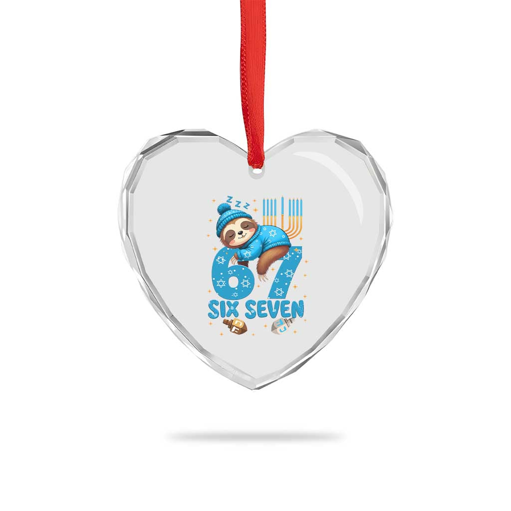 67 Six Seven Meme Heart Crystal Glass Ornament Funny Hanukkah Sloth TS14 Print Your Wear