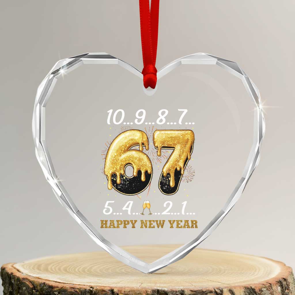 67 Six Seven Meme Heart Crystal Glass Ornament Happy New Year 2026 TS14 Transparent Glass 3'' Heart Print Your Wear