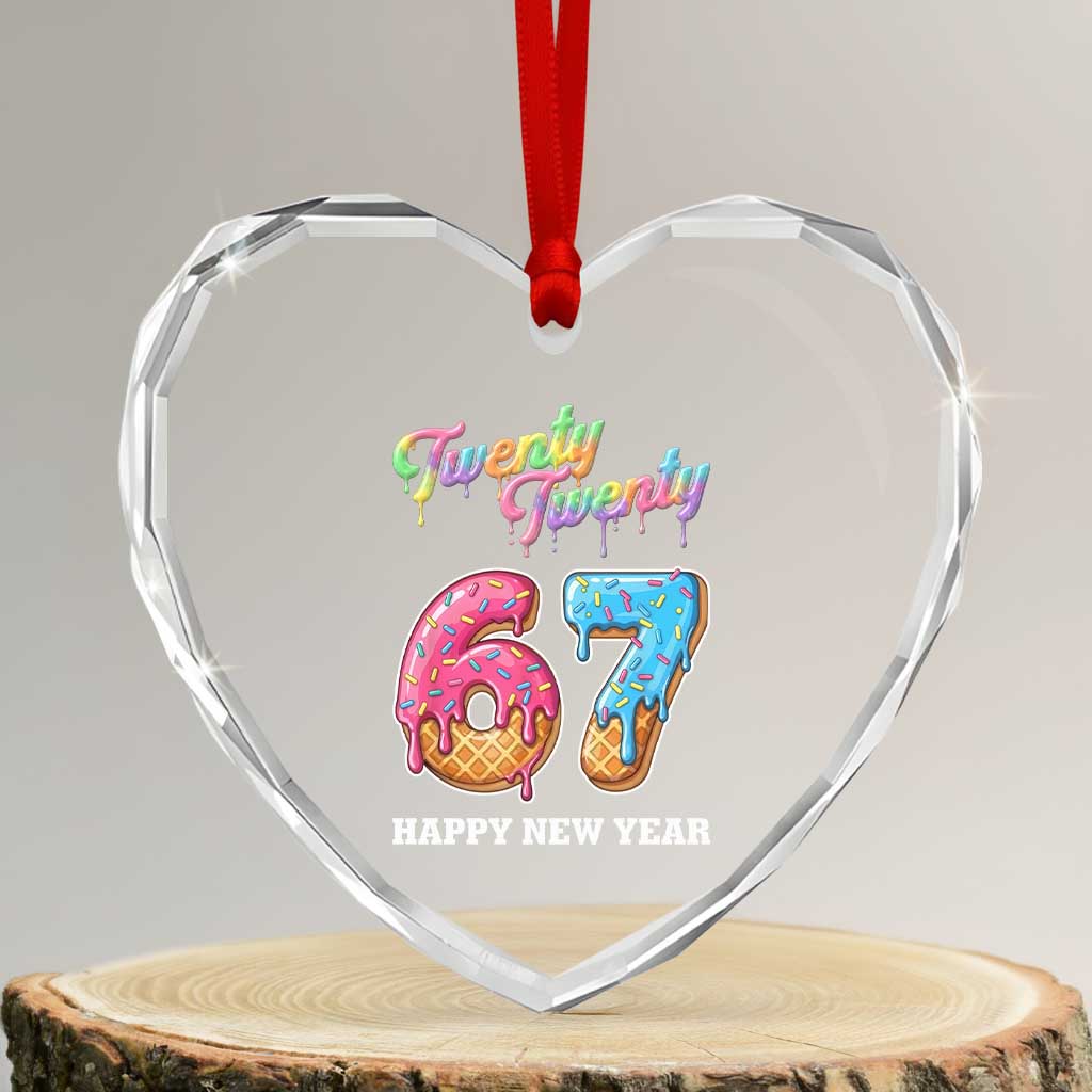 67 Six Seven Meme Heart Crystal Glass Ornament New Year 2026 Ice Cream Drip TS14 Transparent Glass 3'' Heart Print Your Wear