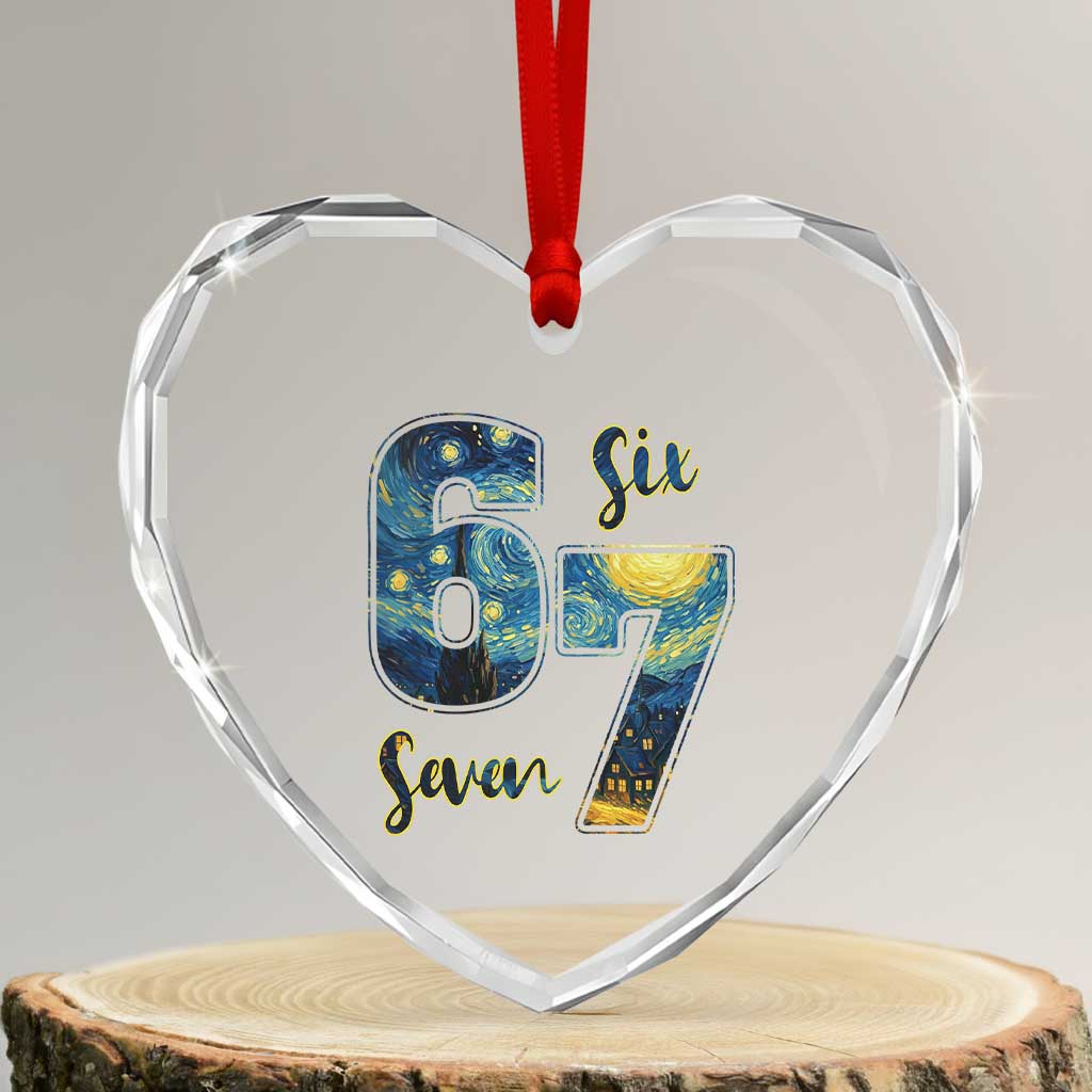 67 Six Seven Meme Heart Crystal Glass Ornament Starry Night Van Gogh TS14 Transparent Glass 3'' Heart Print Your Wear